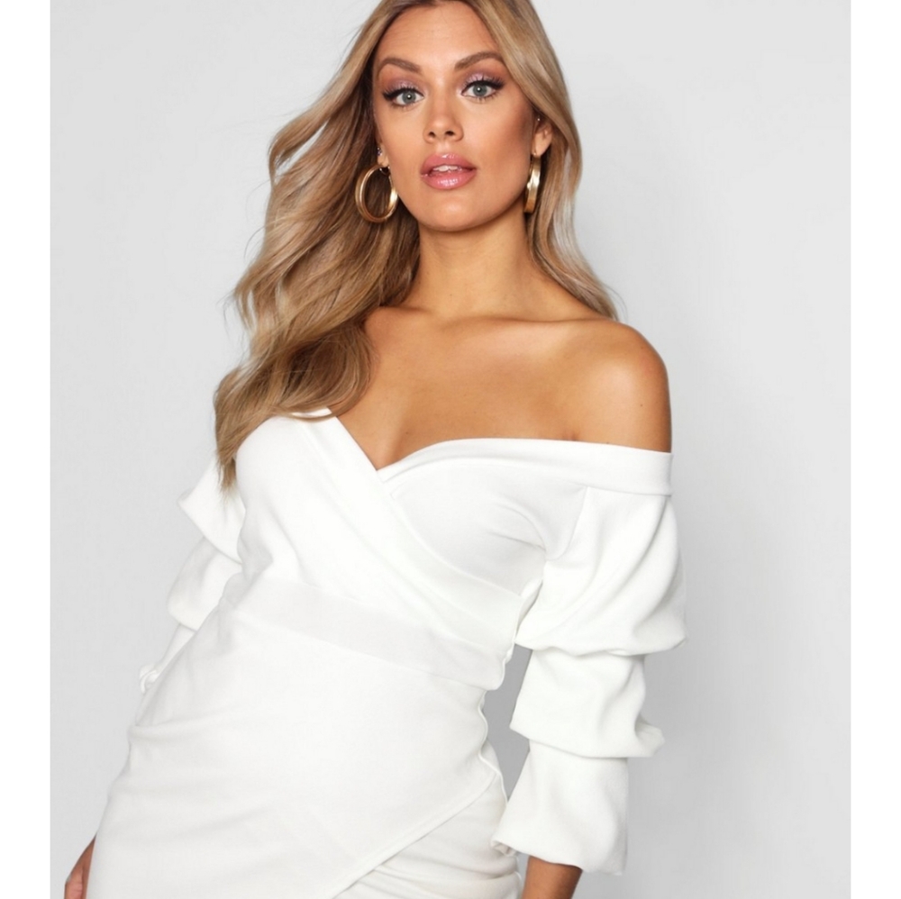 off the shoulder plus wrap bodycon dress
